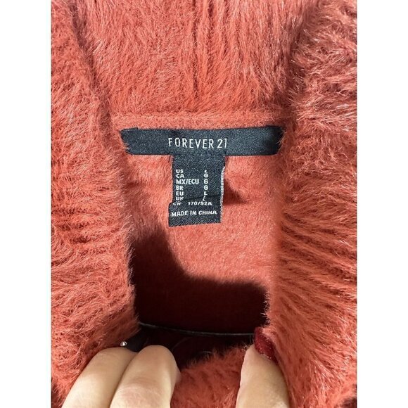 forever 21 orange mock neck fuzzy cropped sweater size L - Picture 2 of 10